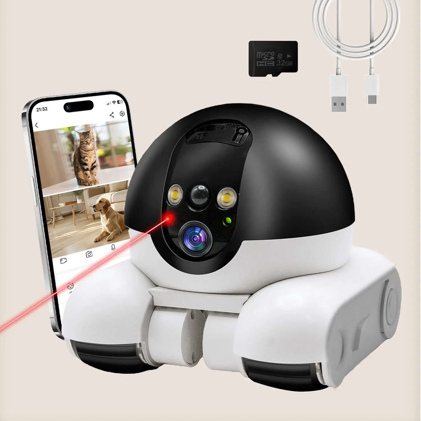 Indoor Security Camera 1080P Dual Lens, Mobile Robot with Wheels, Two-Way Audio, Remote-Controlled Bot with Night Vision, App-Controlled for Home Safety, Pets, Baby, Elderly