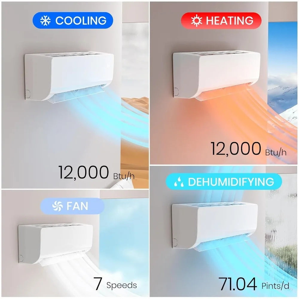 12000 BTU Ductless Mini Split AC & Heater,Inverter,19 SEER2,WiFi & Alexa Compatible, Custom