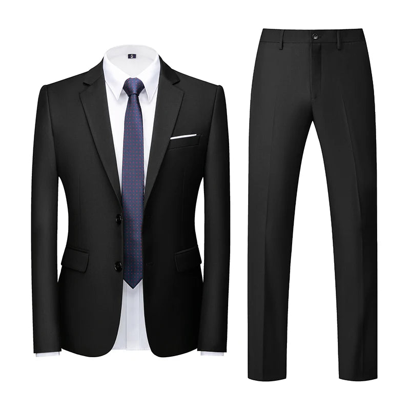 2025 New Solid Two-Button Wedding Suits Set for Men,15 Colors Available Business Casual Slim-Fit Mens Blazer + Pants 2 Piece Set
