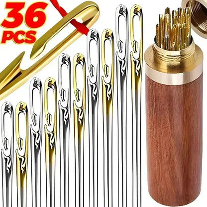 36/12PCS Blind Needle Elderly Needle-side Big Hole Hand Stainless Steel Sewing Needless Threading Household DIY Sewing Needles