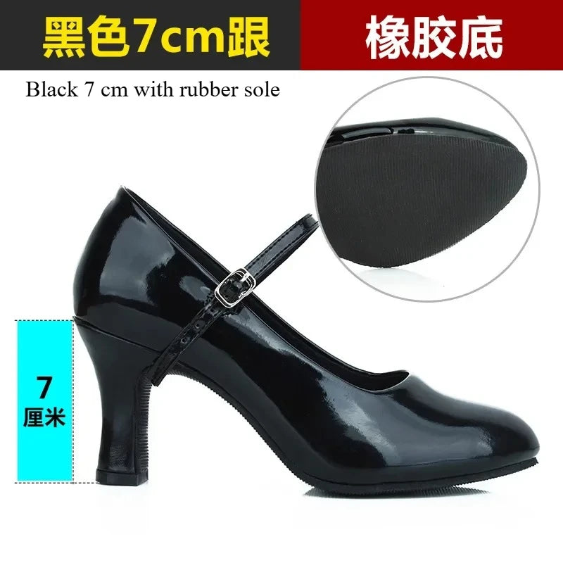 Women Patent Leather Shiny Closed Toe Salsa Shoes Black Gold Silver Red Ballroom Tango Latin Dance Shoes for Woman 5cm/7cm Heels