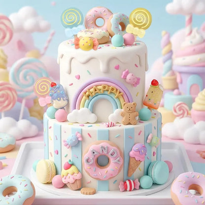 22pcs Candy Cake Topper Girls Birthday Party Decoration Lollipop Cake Decoration Ice Cream Cupcake Toppers