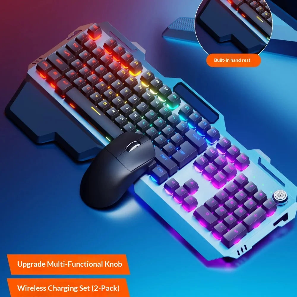 Qianxingzhe Wireless Keyboard Mouse Set Mechanical Feel Rechargeable Rgb Backlit Wrist Rest Multifunctional Knob Gaming For Pc