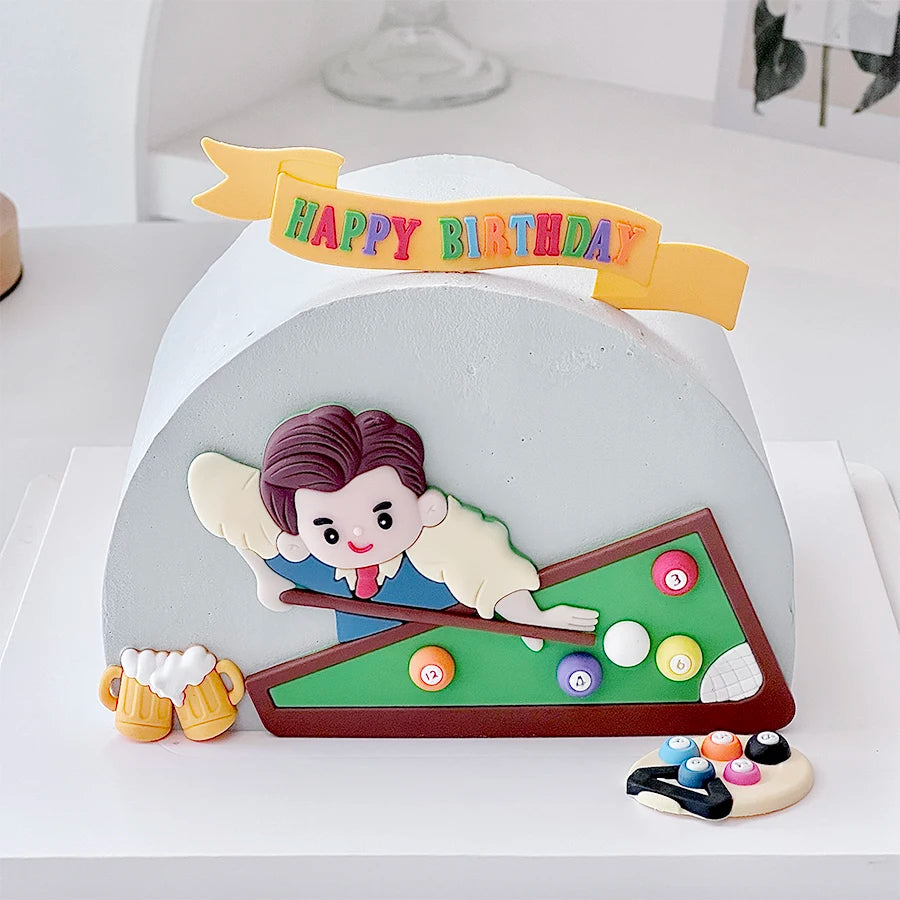Billiard Cake Birthday Decoration Happy Father's Day Birthday Beer Dad Happy Men's Party Table Tennis Cake Ornaments