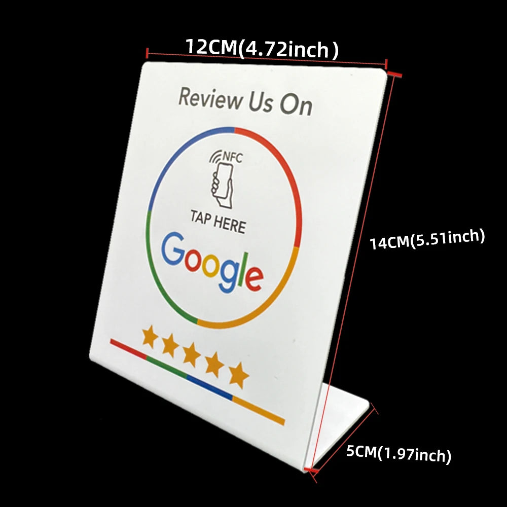 nfc tag 13.56Mhz Programmable Google Review Card NFC station table NFC Google Reviews display bending card standing bracket