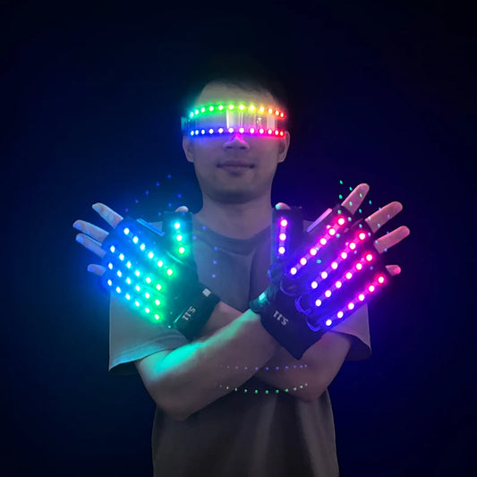 1set Luminous Glowing Glasses and Gloves Remote Control LED Glasses&Gloves Carnival Party Performance Props Festival Supplies
