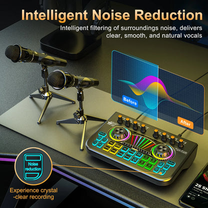 TENLAMP X3-E300 Bluetooth Sound Board Voice Changer & Podcast Microphone Bundle Kit for 4 People, Live Sound Card Audio Mixer Full Set for PC Phone Gaming Singing Karaoke Live Streaming Recording