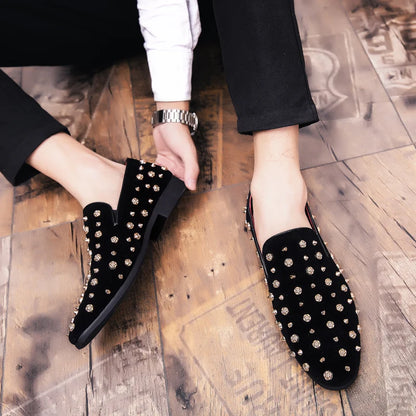 European Station foot loafers abrasive leather studded low top rivets pointed leather shoes for men 46 47 plus size