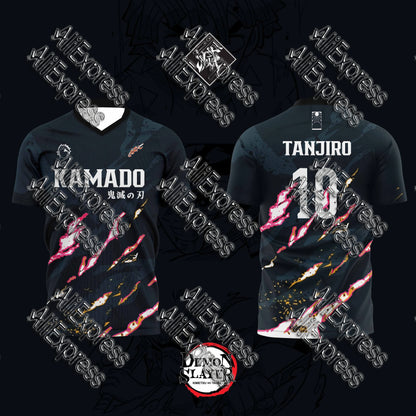Summer Vintage Anime Devil Slayer Short Sleeve Tops Fashion Unisex Manga Breathable V-Neck T-Shirt Japanese Classic Anime Tee
