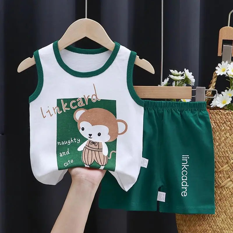 Summer Children's Vest Set Pure Cotton Baby Sleeveless Vest 2-piece Clothes Boy's Clothing Set Baby Toddler Clothing For Boy