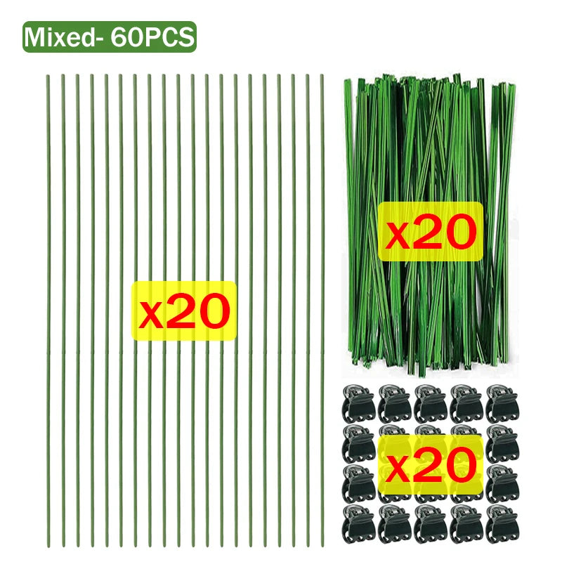 Plant Support Stakes with Orchid Clips Ties Bendable Single Stem Support Rods Holder Sticks for Potted Plants Flowers Vegetables