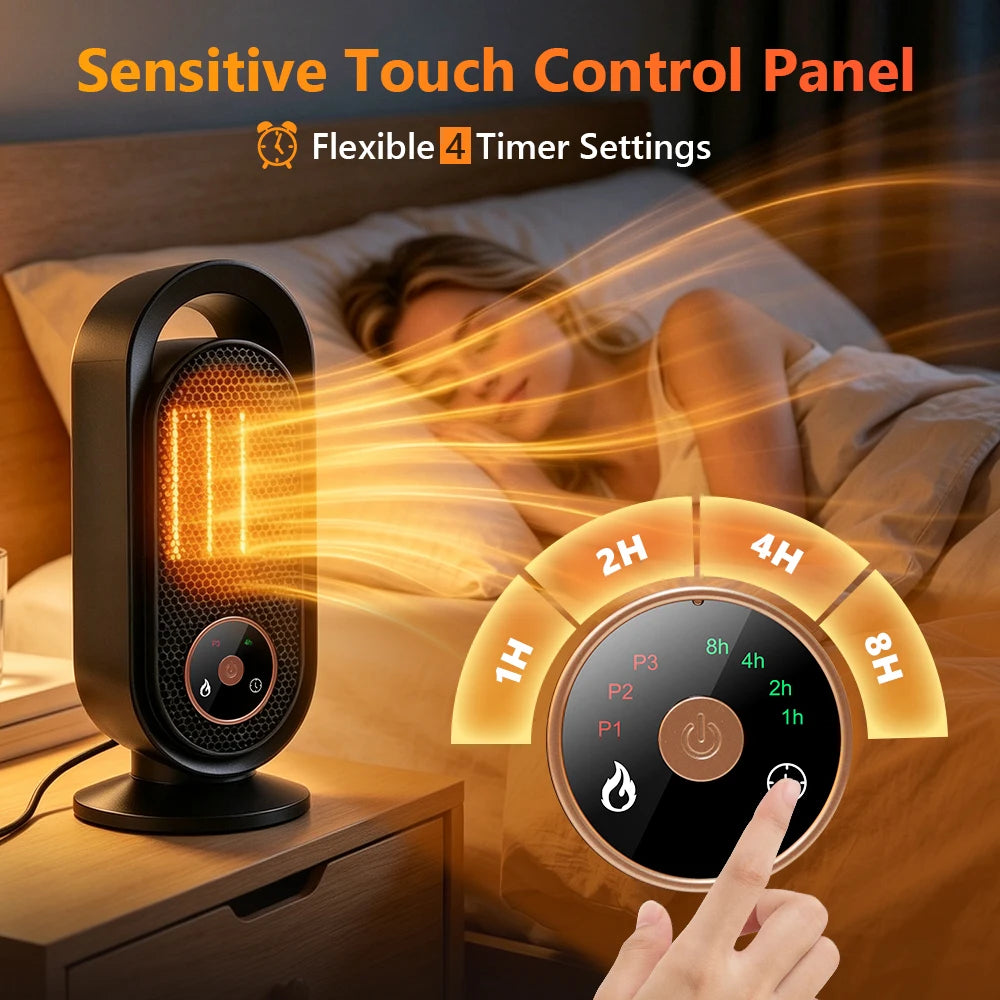 1000W Winter Portable Desktop Heater 4 Timer Settings Warm Air Blower PTC Fast Heating Household Heater for Home Office Indoor