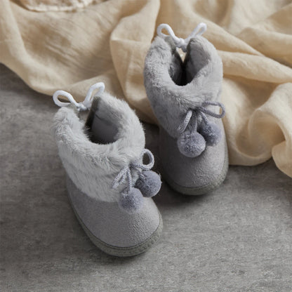 Autumn Winter Warm Newborn Girls Boys Snow Boots Solid Pompom Toddler Baby Soft Sole First Walker Fluffy Cute Non Slip Shoes