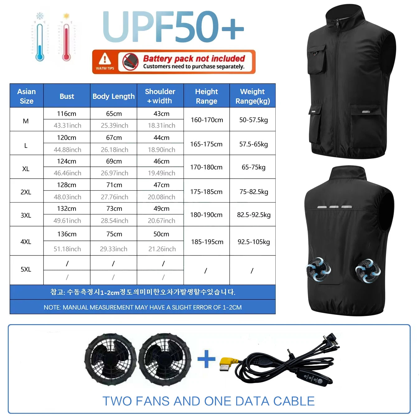Summer Cooling 2-4 Fan Holes Fan Workwear, Unisex Short Sleeve, Outdoor Sun Protection & Cooling Vest with Built-in Fans