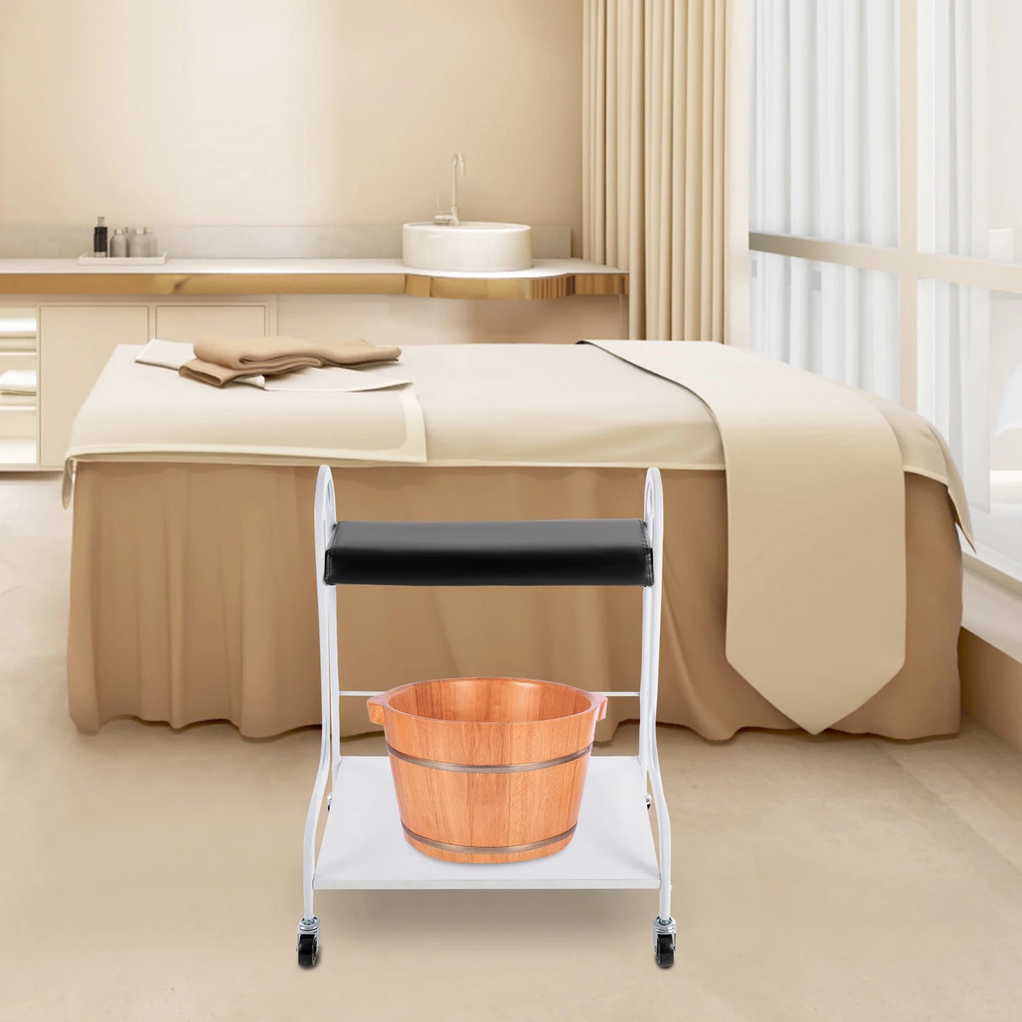 2-Tier Foot Bath Spa Trolley Cart Portable Pedicure Footrest with 4 Wheels Beauty Salon Nail Stand for Pedicures Massages Toenail Care, Load 100 kg/220.46 lbs