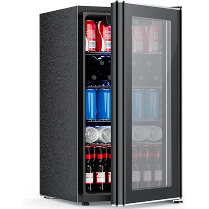 Compact 26-Bottle Wine Cooler & 130-Can Beverage Fridge with 40-61°F Temperature Control, Black
