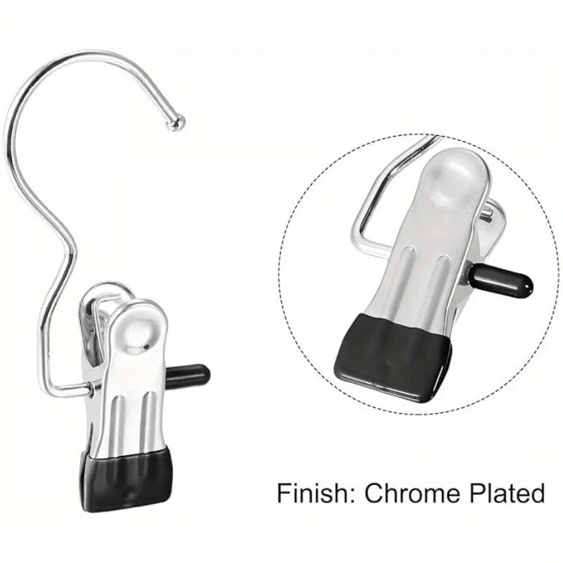 Premium Stainless Steel Clothes Pegs with Hooks - Space-Saving Laundry Hangers for Pants, Towels & Closet Organization