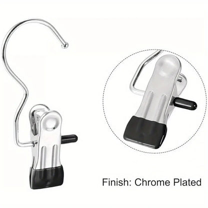 Premium Stainless Steel Clothes Pegs with Hooks - Space-Saving Laundry Hangers for Pants, Towels & Closet Organization