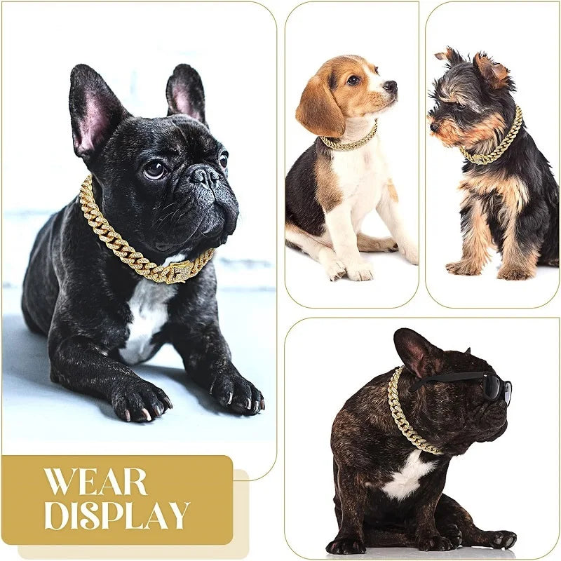 Dog Chain Collar Luxury Gold Pet Metal Chain Collar For Small Medium Large Dogs Cats Pet Jewelry Necklace Accessorie