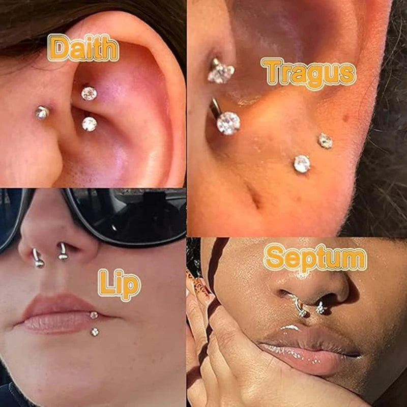 6/2pcs Horseshoe Nose Rings With L-Shape Nose Stud, Stainless Steel Rianbow CZ Nose Ring,, Lip Eyebrow Helix Ear Piercing