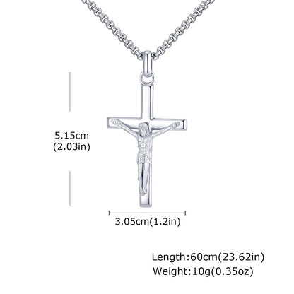 Stainless Steel Cross Necklace Catholicism Jesus Pendant Gold Color Collar Church Prayer Faith Jewelry for Men Women Gift