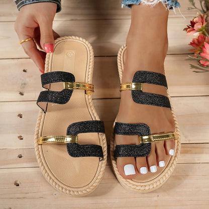 Large Tassel Slippers Women Summer Casual Beach Sandals Round Head Flat Bottom Slippers Comfortable Slip-On Shoes platform Women