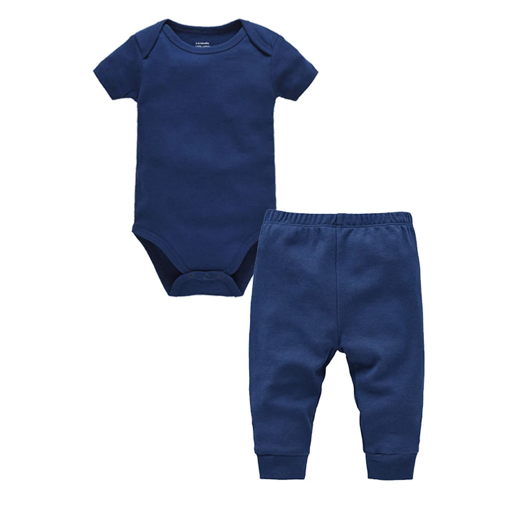 2/6 Pcs/lot Muslin Blank Baby Rompers Pants Set Plain Colors Summer Short Sleeve Bodysuit Kids Clothing Set Boys Clothes
