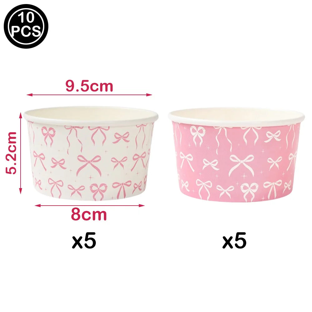 10pcs Bow Cupcake Toppers Birthday Bowknot Ribbons Coquette Pink Bow Cake Decors Bridal Baby Girls Wedding Party Supplies