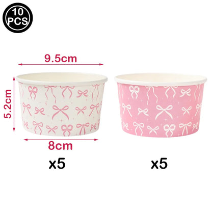 10pcs Bow Cupcake Toppers Birthday Bowknot Ribbons Coquette Pink Bow Cake Decors Bridal Baby Girls Wedding Party Supplies