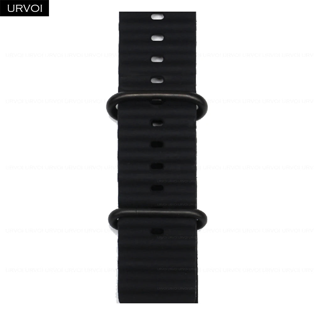 URVOI Ocean Band for Apple Watch Ultra 4 3 2 Strap Series 12 11 10 SE Sport Band for iWatch Silicone Wristband Black Buckle 49mm