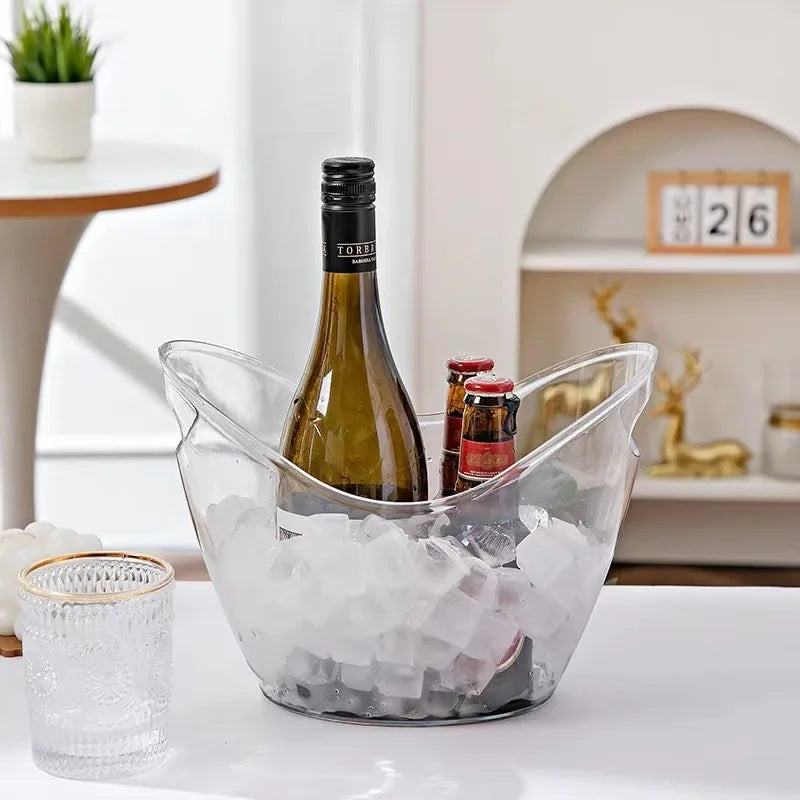 4L Clear Ice Bucket Beverage Tub Handle Cooling Large Ice Bucket for Wine Champagne Bar Supplies for Family Wine Beer Chiller