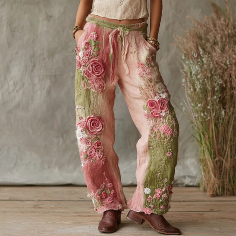 European and American Women's New Style Pants, Featuring Floral Print Pattern Elegant Temperament and Straight-cut Design Suitab
