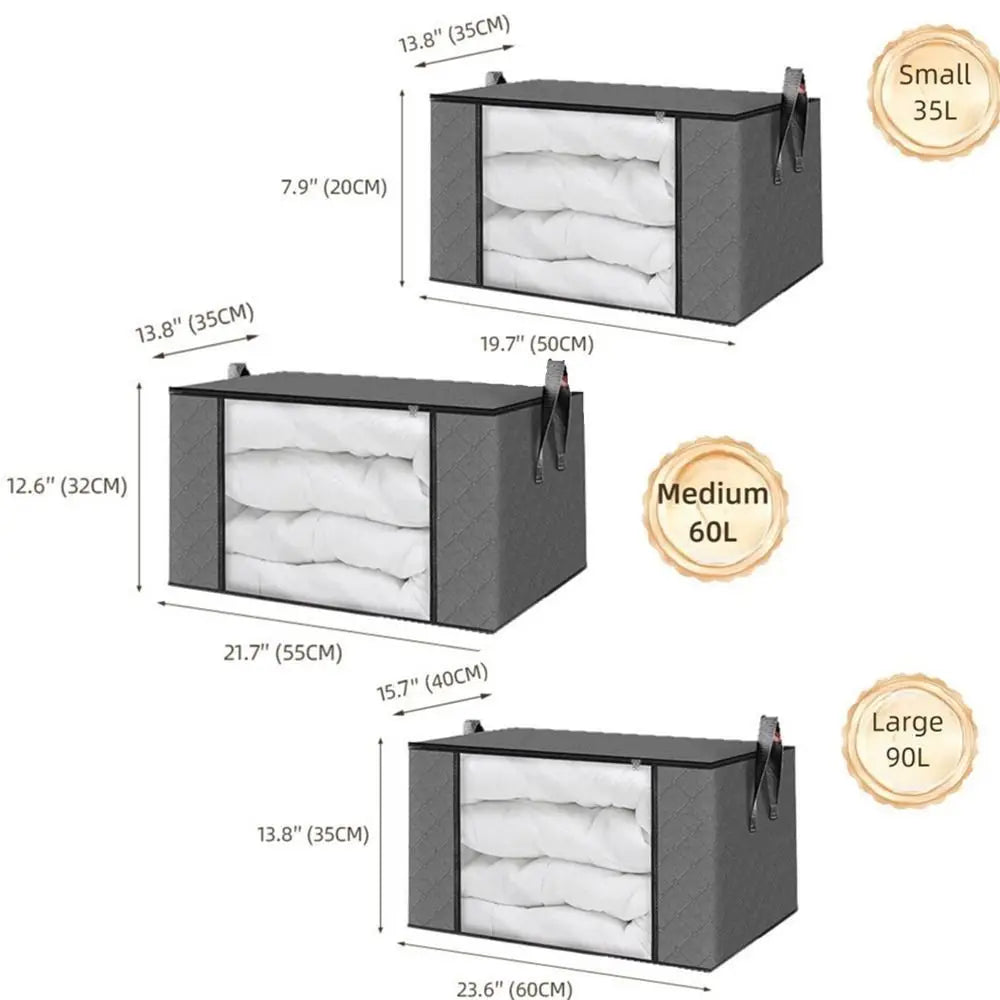35L/60L/90L Foldable Storage Box Transparent Window Non-woven Fabric Clothes Storage Bins With Lids Dustproof