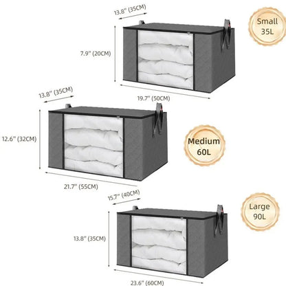 35L/60L/90L Foldable Storage Box Transparent Window Non-woven Fabric Clothes Storage Bins With Lids Dustproof