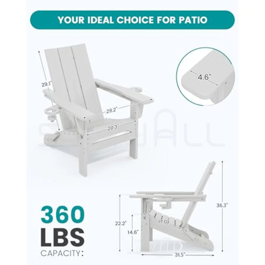 Outdoor folding Adirondack chairs set of 2 with 9-ft umbrella, polywood material, classic white, weather-resistant and space-sa