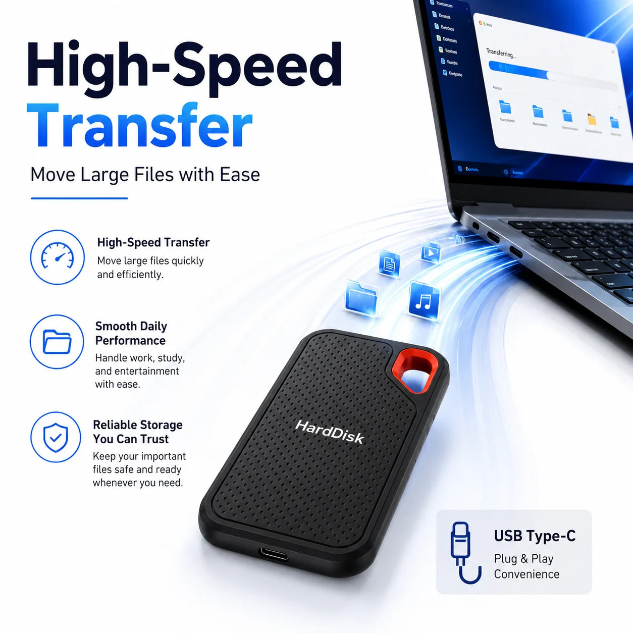 Handy Portable External Hard Drive 1TB 2TB External Hard Disk Data Storage Device For Laptop Desktop Smartphone