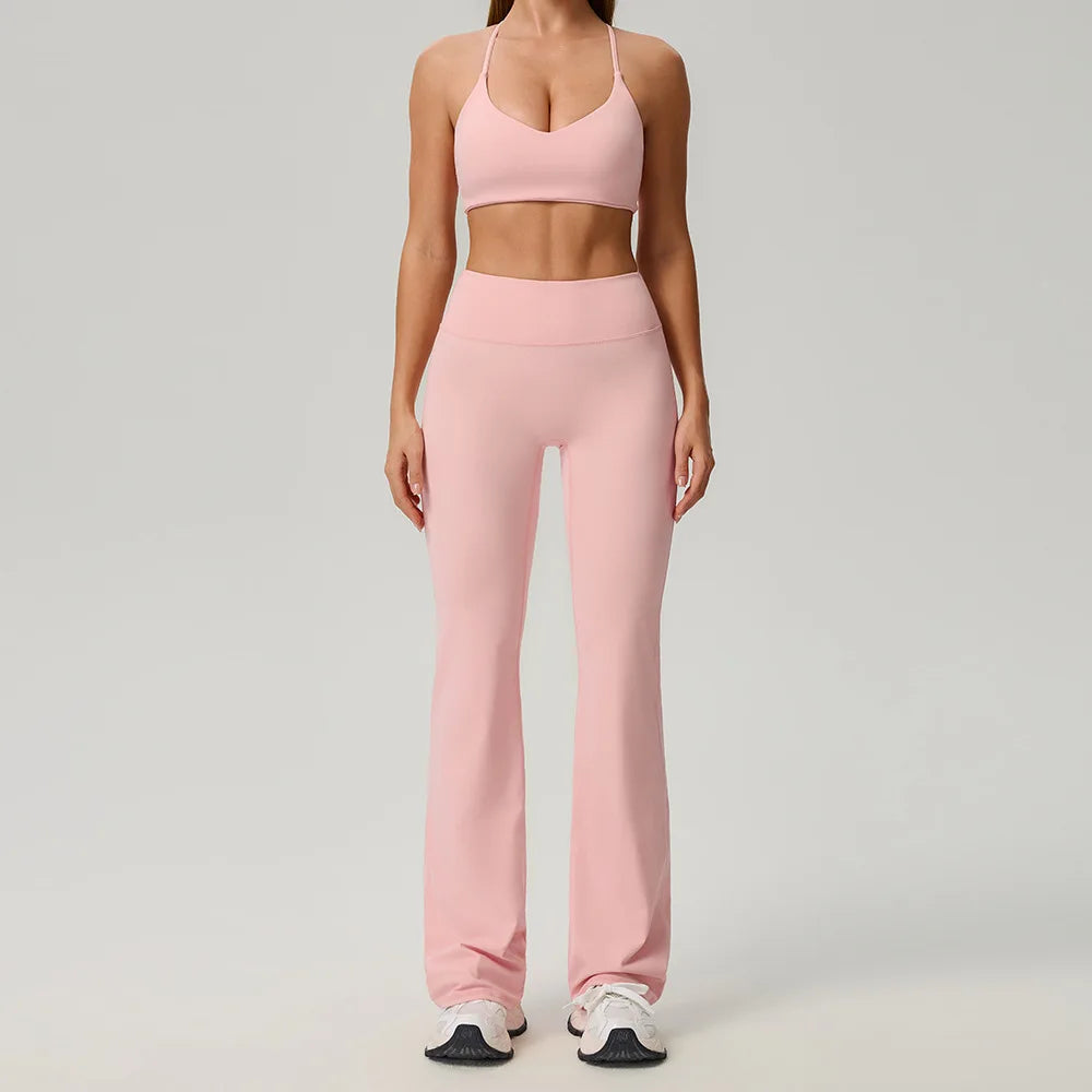 Fitness Suit 2PCS Women Tracksuit Sports Zipper Long Sleeve Yoga Set Gym Clothes Flared Pants Sportswear Female Workout Clothes
