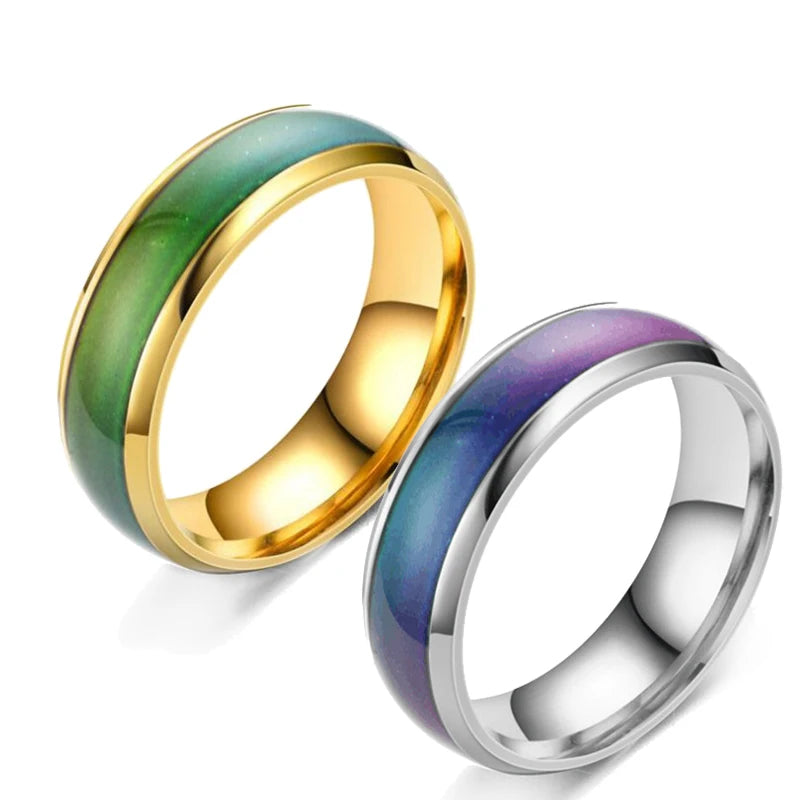 2 Colors Stainless Steel Changing Color Rings Mood Emotion Feeling Temperature Ring for Women Men Couples Ring Tone Jewelry Gift