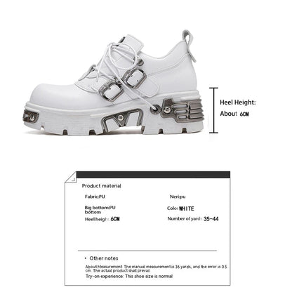 Platform Metal Punk Flats Cross Tied Buckle Single Shoes Zip Round Toe Gothic Runway Casual Women Shoes Goth Black Chunky