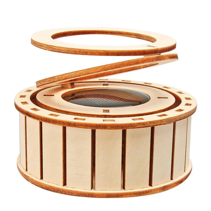 DIY Solar-Powered Double-Ring Rotating Toy Kids Fun Tech Handmade STEM Science Experiment Wooden Assembly Educational Gift