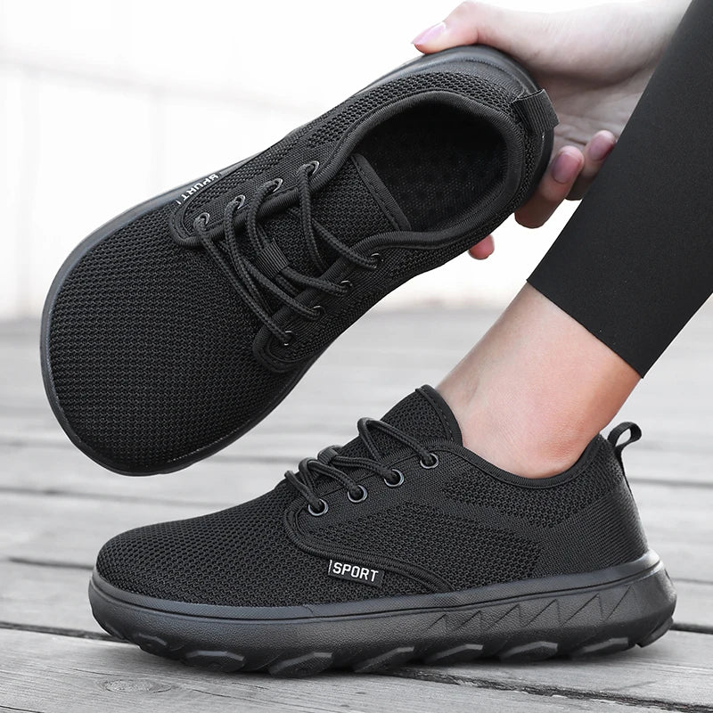 Men's and Women's Barefoot Shoes Wide Version Simple Platform Walking Sneaker Lace Up Outdoor Lightweight Casual Running Shoes