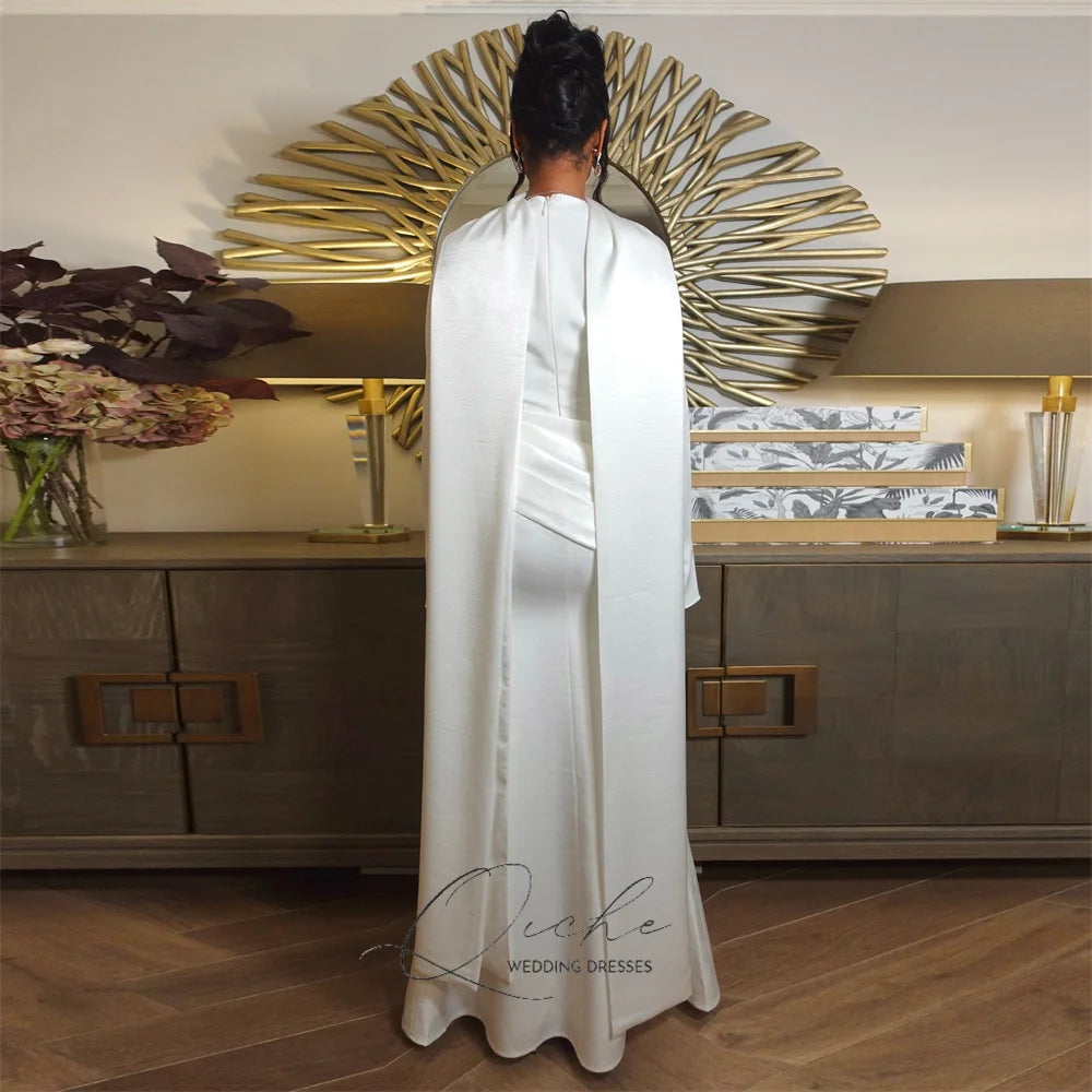 QICHE Modest Pleat Muslim Mermaid Wedding Dresses Women Long Sleeves With Cape High Collar Bridal Gown Robe De Mariée Customized