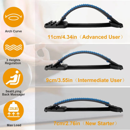 3-Level Adjustable Back Stretcher, 96 Massage Points for Pain Relief, Arch Spinal Groove Support, 220lbs Capacity, for Sedentary/Driving/Posture Correction, 1 Piece