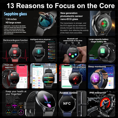 2026 New Smart Watch NFC ECG+PPG Blood oxygen Uric Acid Blood Pressure Sapphire Smartwatch Men For Android iOS Smart watch men