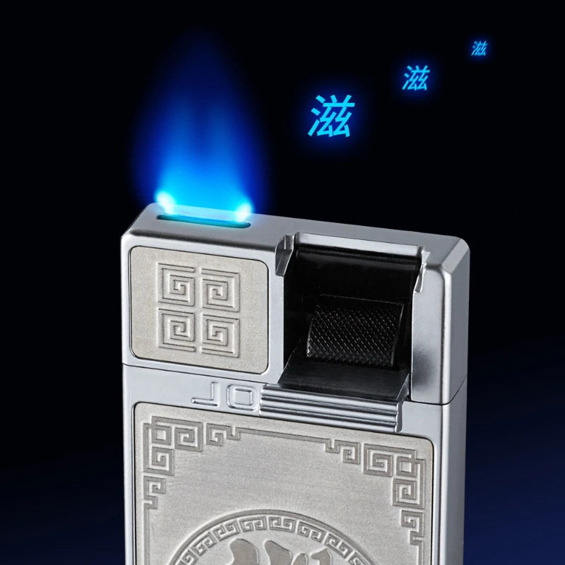 Jobon Upgraded Luxury Press Ignition Gas Lighter - Zinc Alloy Windproof Lighter Blue Jet Flame Cigar Lighter Men's Gift