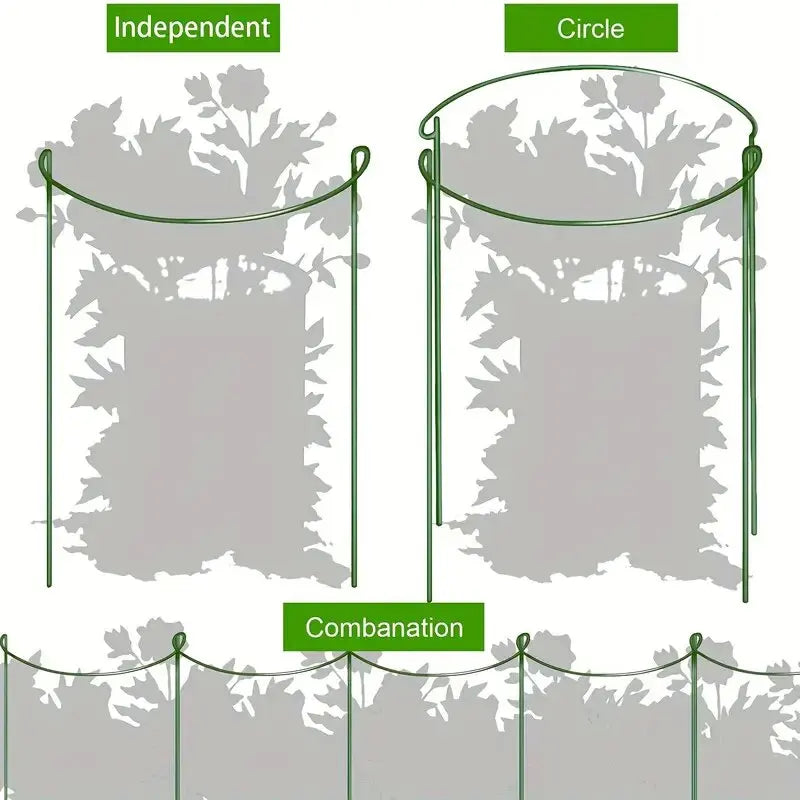 6pcs Plant Support Stakes, Half Round Metal Garden Plant StakeIndoor Peony Cages And Supports, Green Plant Support RingBorder