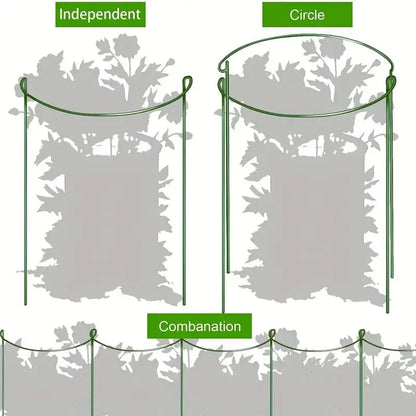 6pcs Plant Support Stakes, Half Round Metal Garden Plant StakeIndoor Peony Cages And Supports, Green Plant Support RingBorder