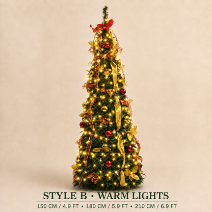 Retractable Foldable Pre‑decorated Christmas Tree with Ornaments Space Saving Storage Xmas Decoration for Holiday Indoor Gift