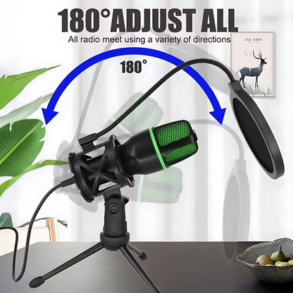 Professional Condenser Microphone Kit with Tripod Stand and RGB Lighting for Gaming and Streaming USB Microphone for YouTube Podcasts Video Studio Recording on PC Laptop Mac Desktop with Mute Button and Built in Voice Changer