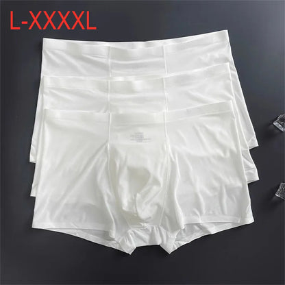 3 Pc Summer Ice Silk Underwear Men Sexy Boxers Seamless Male Underpants Plus Size Ultra-thin Trunk Shorts